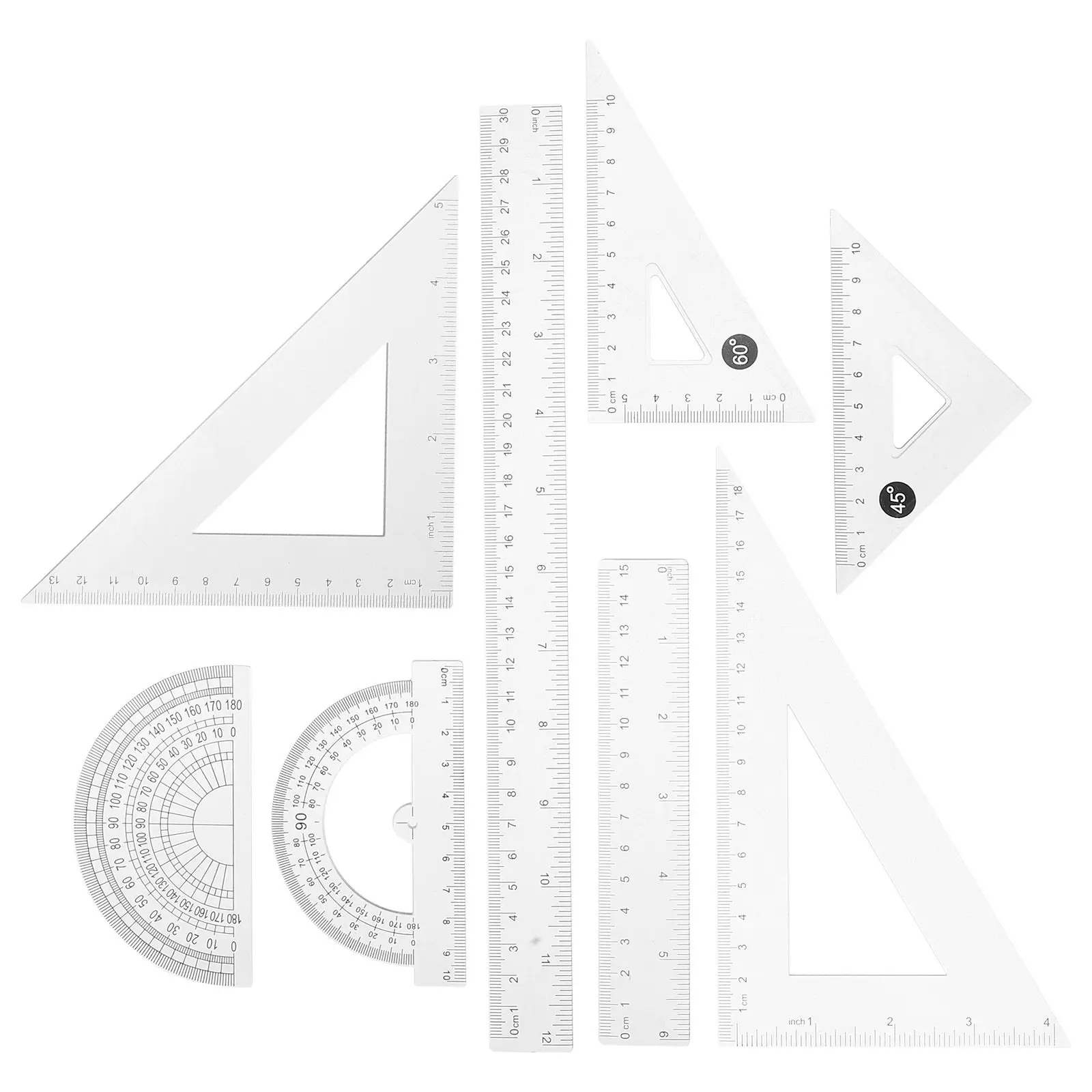 

8Pcs Clear Plastic Geometry Ruler Set Transparent Protractor Straight Ruler Triangle Rulers for Students Drawing Measuring