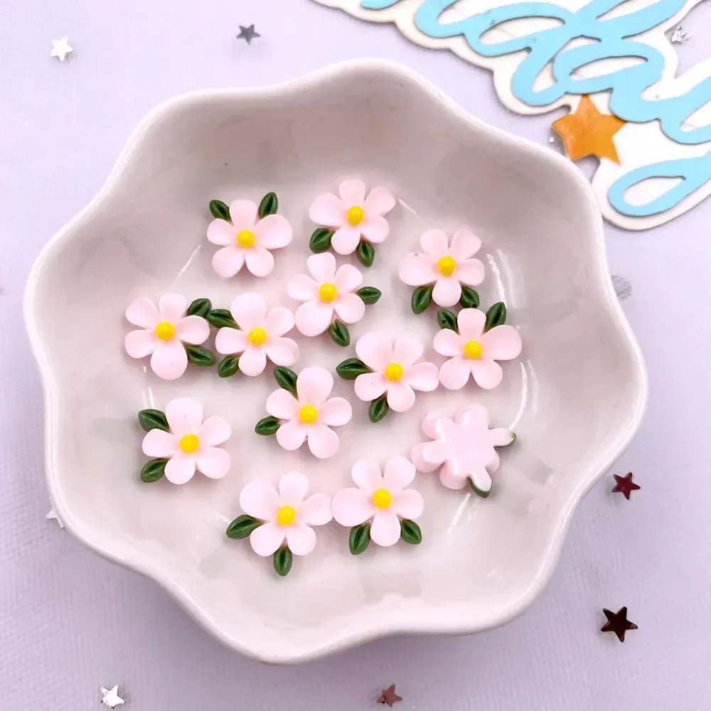 50pcs Resin Colorful 3D Cute Leaf Flower Flat back Rhinestone Scrapbook DIY Wedding Applique Decor Jewelry Accessories Crafts S1