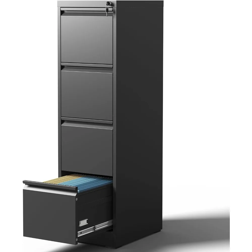 4段引き出しファイルキャビネット、ロック付き、頑丈なロック式メタルファイルキャビネット、ホームオフィス用スチール製ファイリングキャビネット、縦型ファイルキャビネット