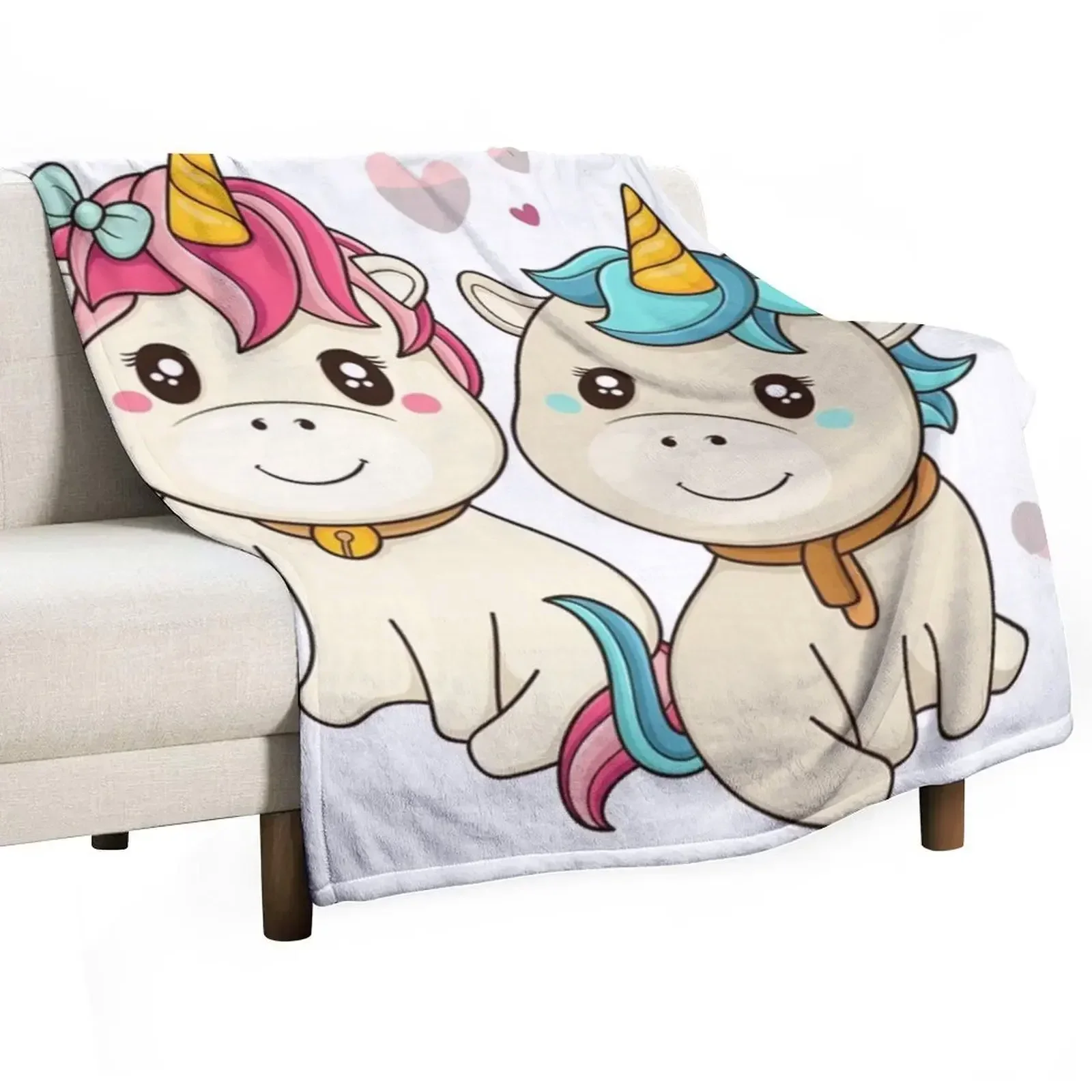 

Cute Kawaii Boy & Girl Unicorn Throw Blanket Soft Vintage Hairy Blankets