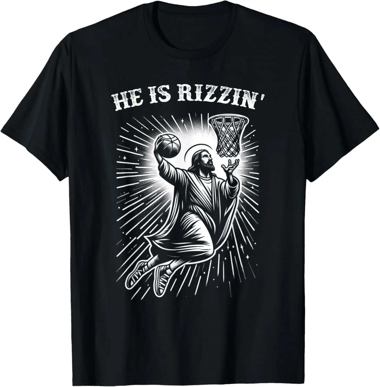 He is Rizzin' Risen Funny Jesus Christian Playing Basketball T-Shirt