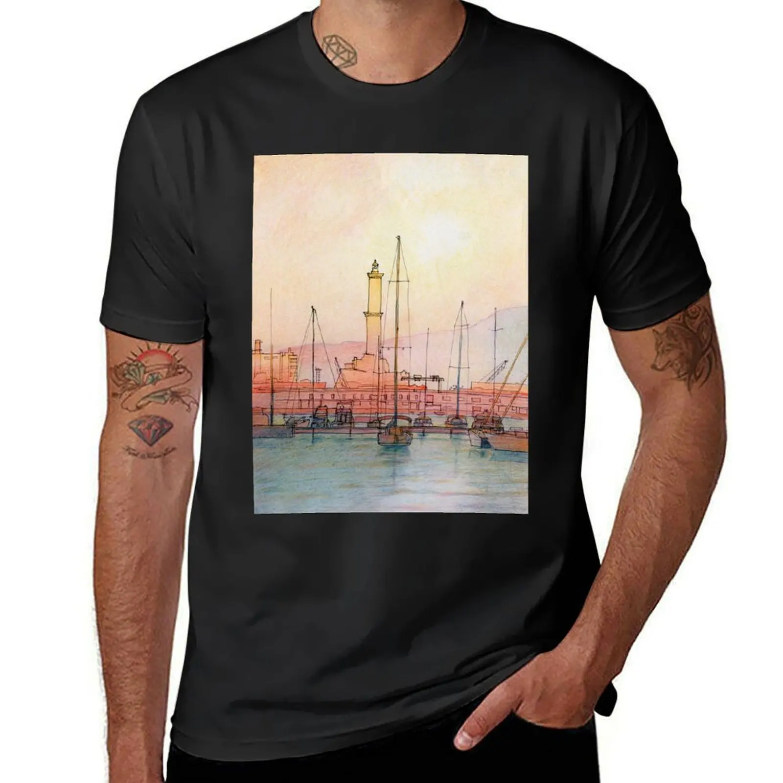 La Lanterna di Genova! T-Shirt sports fans oversizeds Aesthetic clothing vintage t shirts men