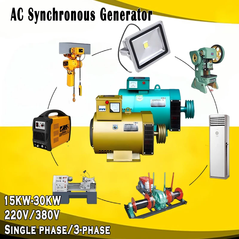

Генератор переменного тока 20000 Вт, 220 В, однофазный, 380 В, трехфазный, полностью медный, бесщеточный, динамо-машина, генераторы высокой мощности, дизельный генератор