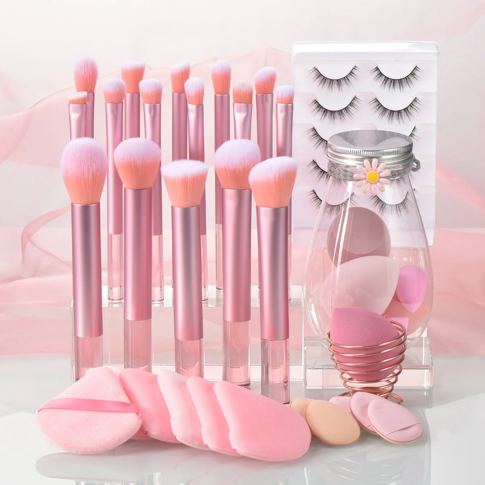 KOSMETYKI High quality makeup brush Large Makeup Sponge Velvet Powder Puff Mini Powder Puff Self-adhesive eyelash metal holder