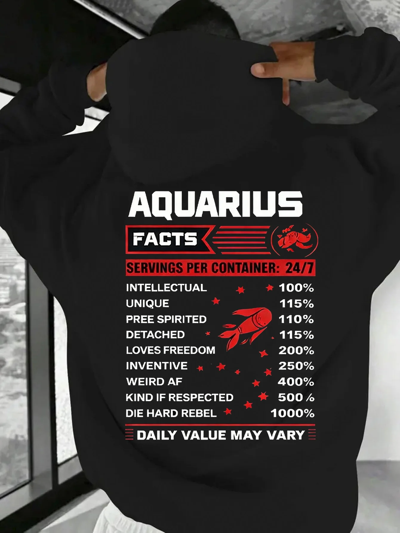 Men's Aquarius Zodiac Sign Pattern Hoodie, Rocket Star Design, Casual Loose Fit, Suitable for All Seasons, Great Gift Idea