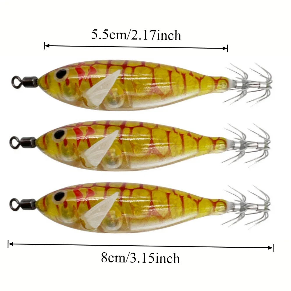 24 Stück/Set 8cm/5,7g Leuchtende Garnelen-Angelköder, Tintenfisch-Jig-Haken, Künstlicher Meeresköder, Oktopus-Köder, Angelzubehör – Detail 1