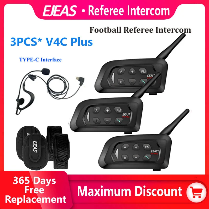 Ejeas V4c Plus Voetbal Scheidsrechter Intercom Headset Bluetooth 1500M Full Duplex Hoofdtelefoon Voetbal Conferentie Interphone - afbeelding 1
