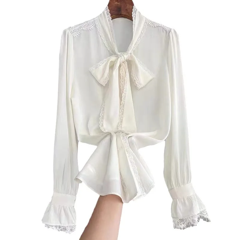 

Shirts Lace Up Long Sleeve Blouse Women Camisas De Mujer Womens Tops
