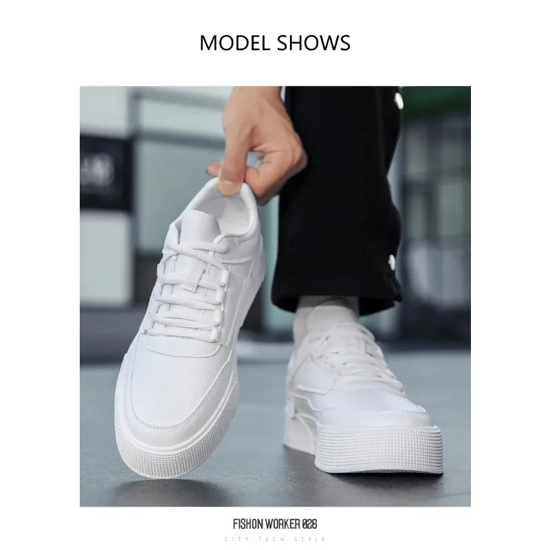 

Men's Fashion Trendy Thick Soled Plus Size 39-47 White Shoes Men Couple Casual Skateboard Shoes Comfortable Sneakers