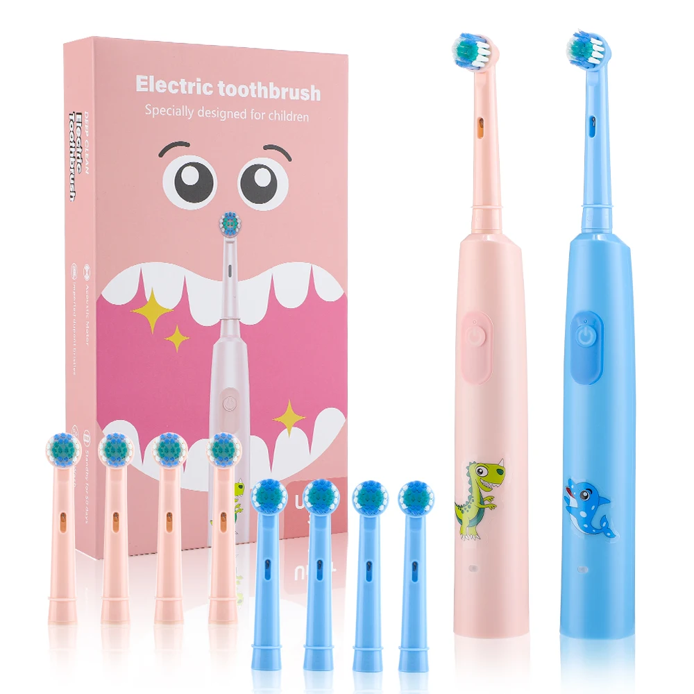 Rotating Electric Toothbrush For Kids 3 Modes Cleaning Rechargeable Child Cartoon Toothbrush 4 Replace Round Heads Smart Timer