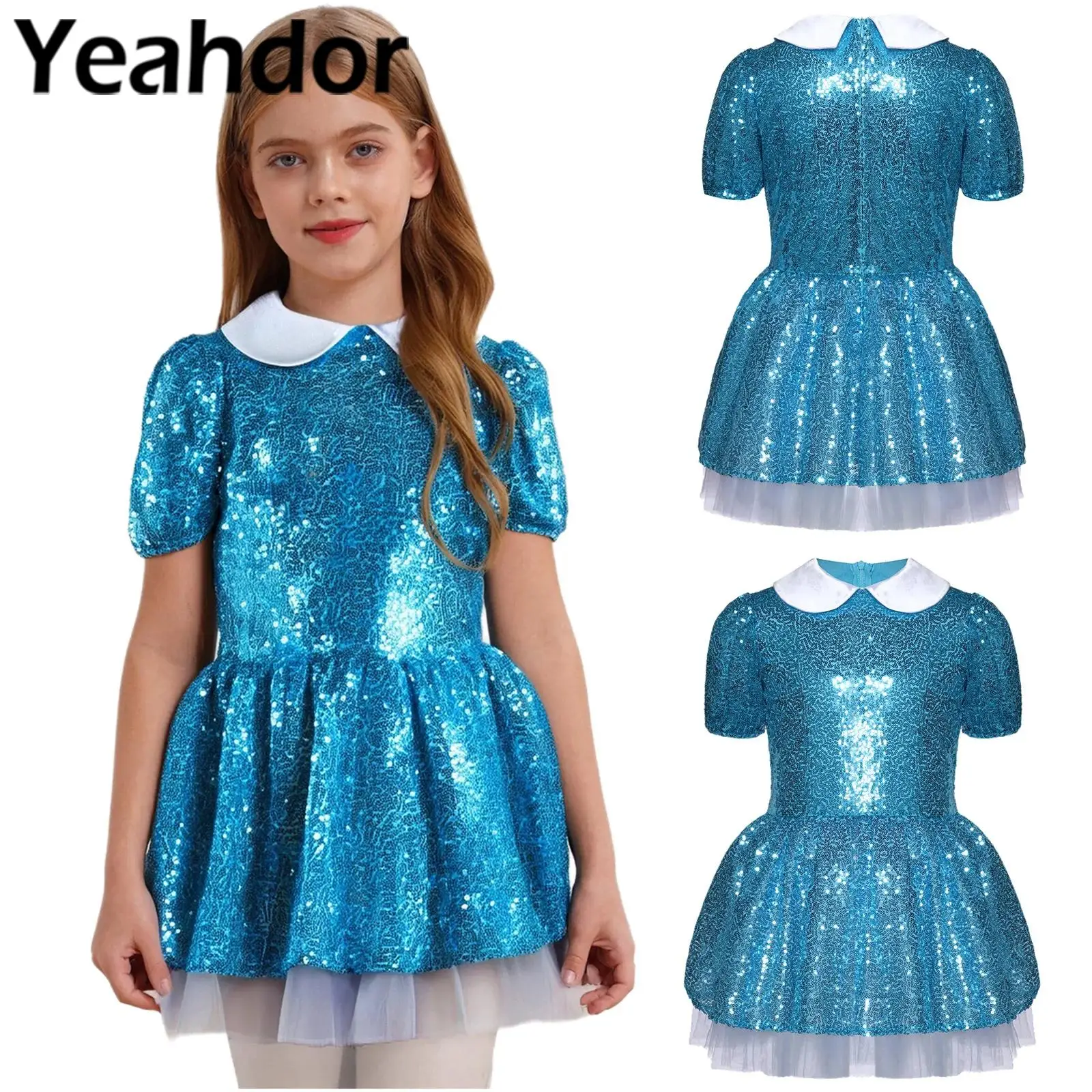 

Kids Girls Fairy Wonderland Costume Halloween Cosplay Princess Dress with Puffy Skirt for Carnival Themed Parties Stage Dress Up