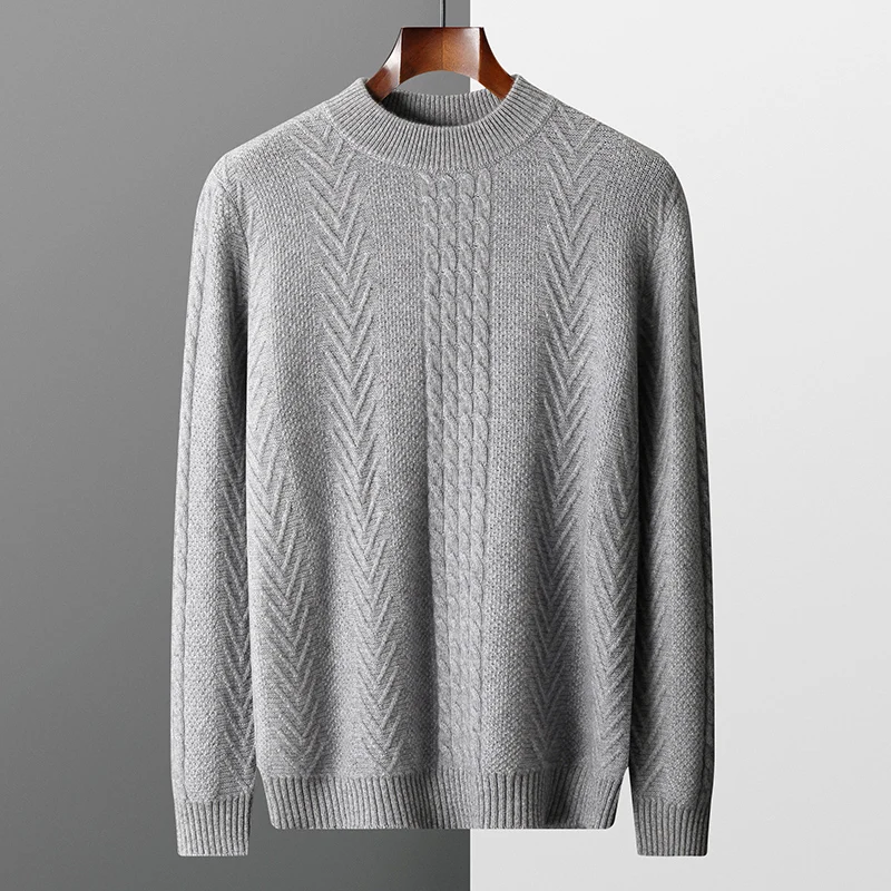 

Autumn and Winter New 100% Merino Wool Knit Clothes Men's Round Neck Thicken Jacquard Pullovers Fashion Loose Large size Sweater