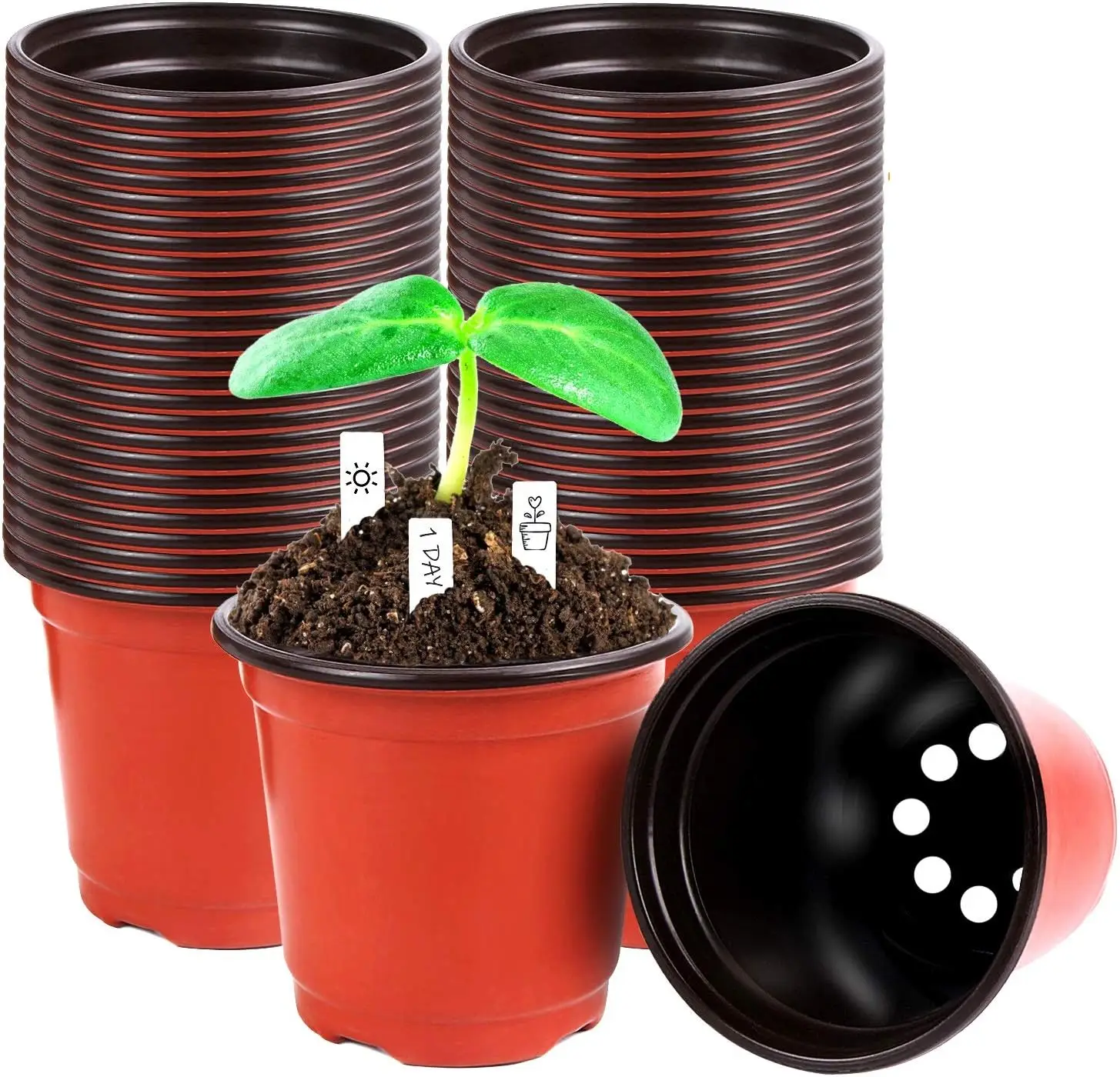 

220 Pcs 4 Inch Plastic Plant Nursery Pots with 300 Labels for Seedlings & Cuttings