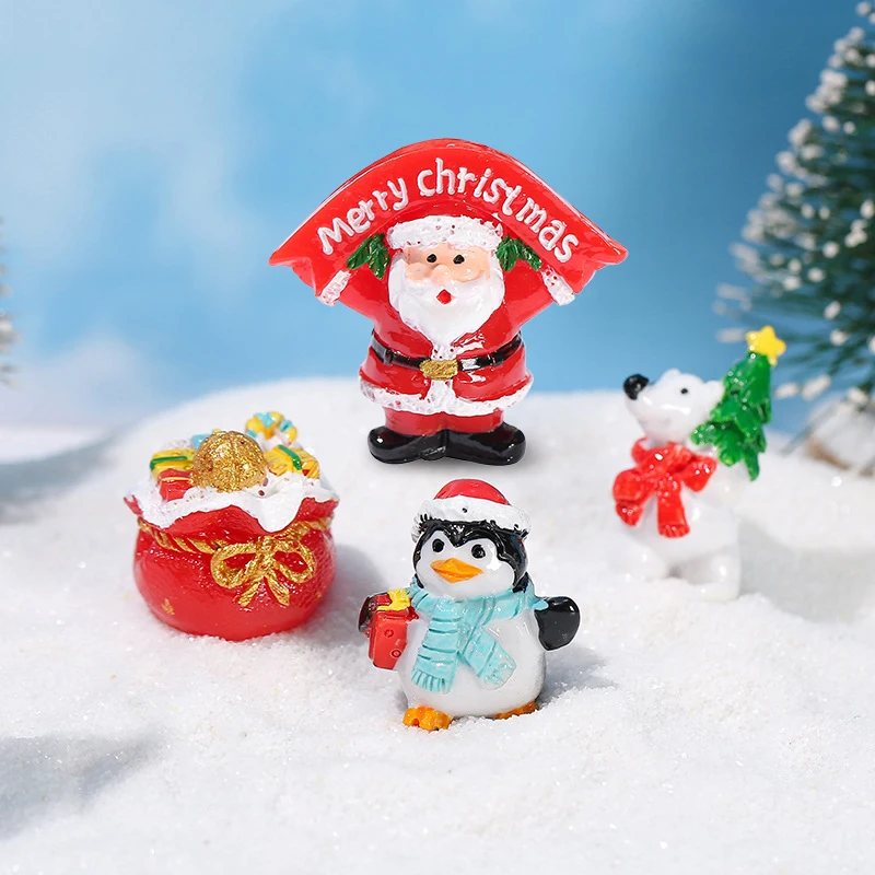 4Pcs/set Kawaii Santa Claus Figurines Christmas Snow Scenery Mini Ornaments Micro Landscape Decoration DIY Xmas Ornament