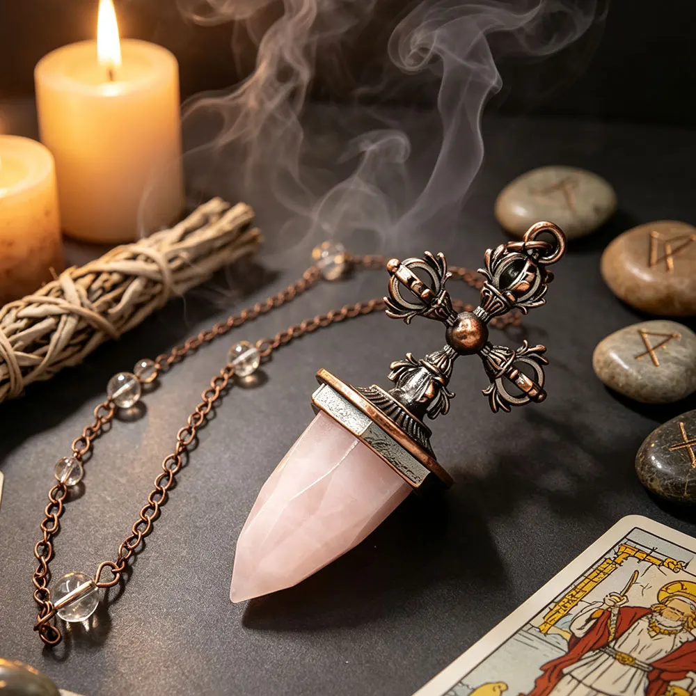 Natural Gem Stone Crystal Pendant Pendulum for Divination Antique Cross Amethysts Wicca Spiritual White Quartz Pendulos x444