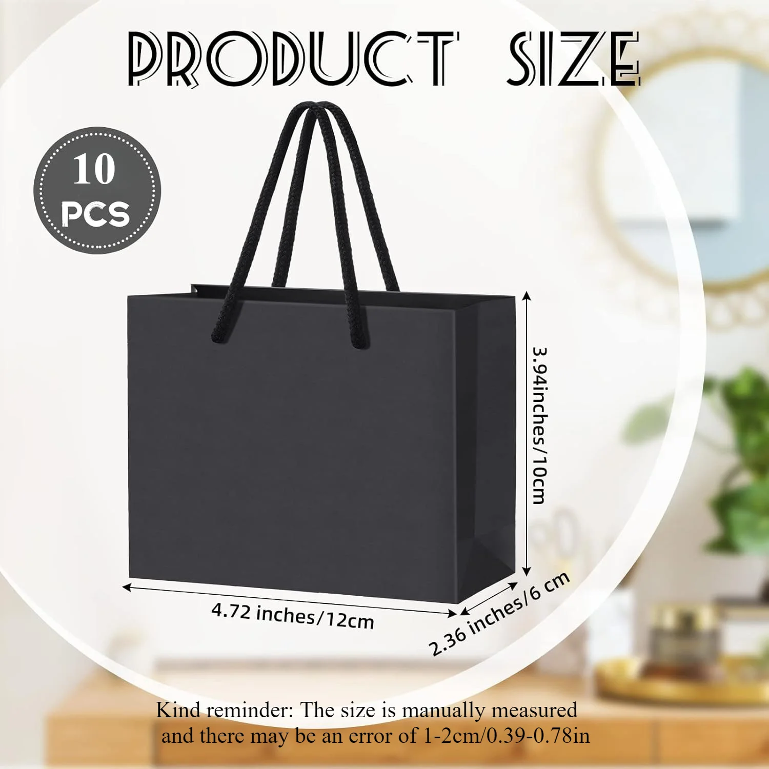 Schwarze Papier-Geschenktüten mit Griffen, Basteln, Partyplaner, Geschenkgriffe, perfekt für Hochzeit, Geburtstag, Party, Basteln, Geschenke, 10 Stück – Detail 1
