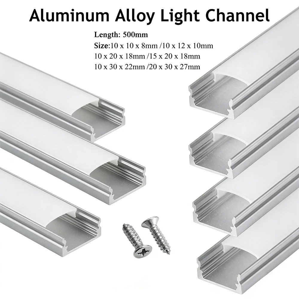 1-3pcs U-Shape LED Aluminum Channel Profile System, with PVC Frosted Milky Cover for LED Strip Lights, Heat Sink & Diffuser Hous