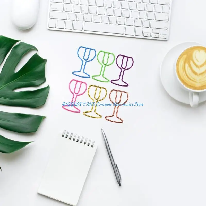 

30Pcs Wine Glass Paper Clips Assorted Color Metal Clip File Paper Clamp