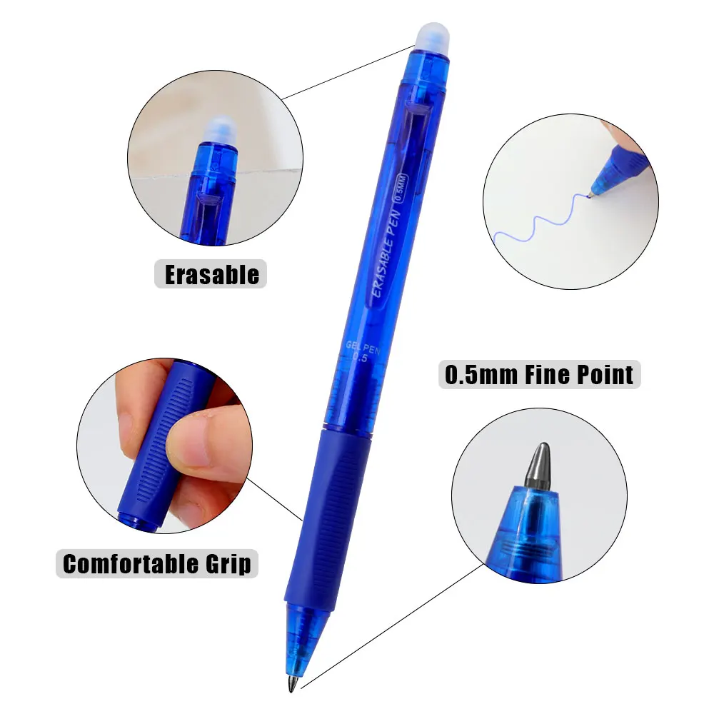 Large Capacity Ink Erasable Pen 0.5mm Push Automatic Gel Pen Washable Handle Magic Erasable Refills Rods Longer Writing School