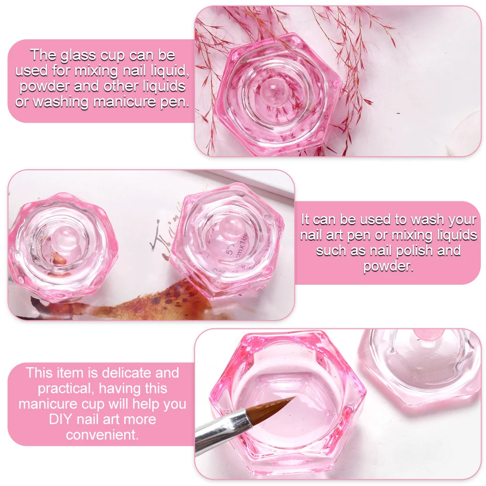 

2 шт., розовый кристалл, чашка для дизайна ногтей, стеклянная чашка для маникюра, толстый контейнер для смешивания пудры, инструмент для маникюрного салона, чаша для маникюрной пудры