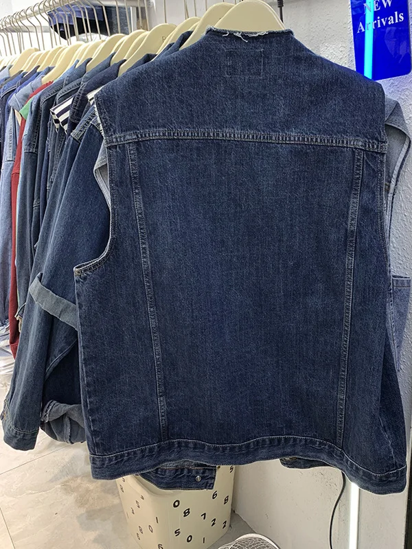 

Retro oulder Pad Denim Vest Women Loose Slim Fit Versatile No Collar Vest Jaet Autumn 2025 New Sle round Ne Single Bu...