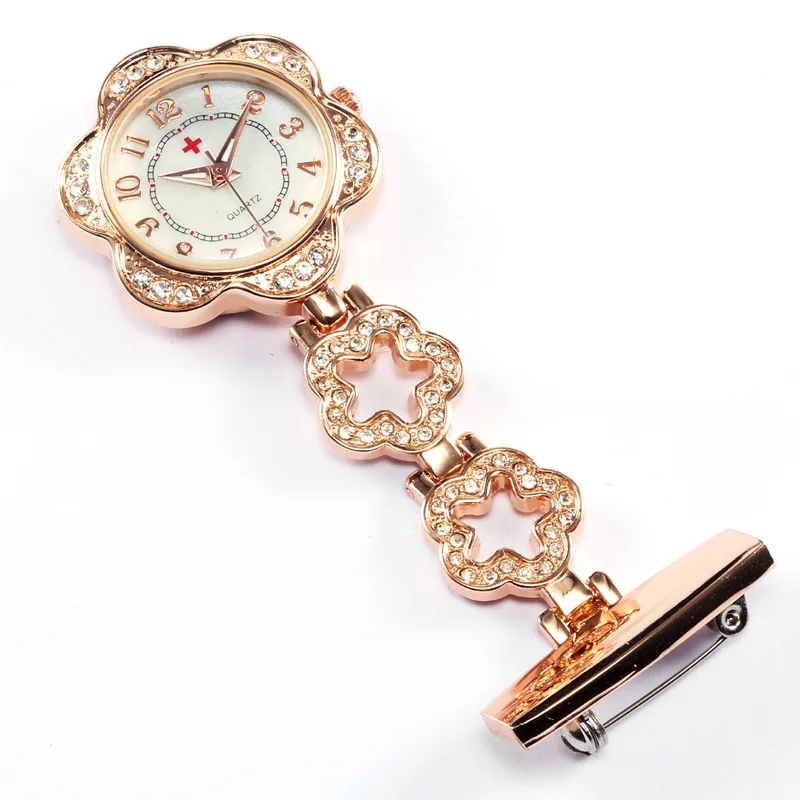 

New Fashion Nurse Watch Strap Alloy Retro Diamond Portable Flower Shape Ladies Pocket Watch