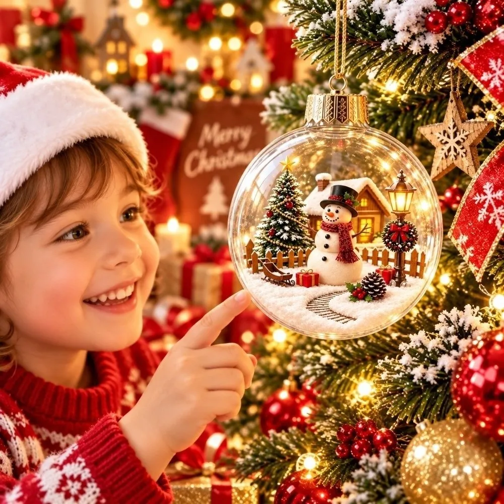 Transparent Christmas Ball Ornament 2D Flat Pattern Durable Clear Sphere Bauble Lightweight Shatterproof 3D Acrylic Pendant