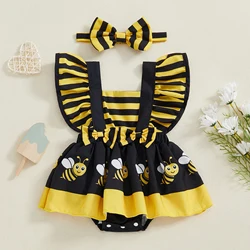 Cute Baby Girls Rompers Dress Bee/Ladybug/Cow/Elephant Print Fly Sleeve Skirt Hem Jumpsuits Summer Bodysuits Costume Clothes