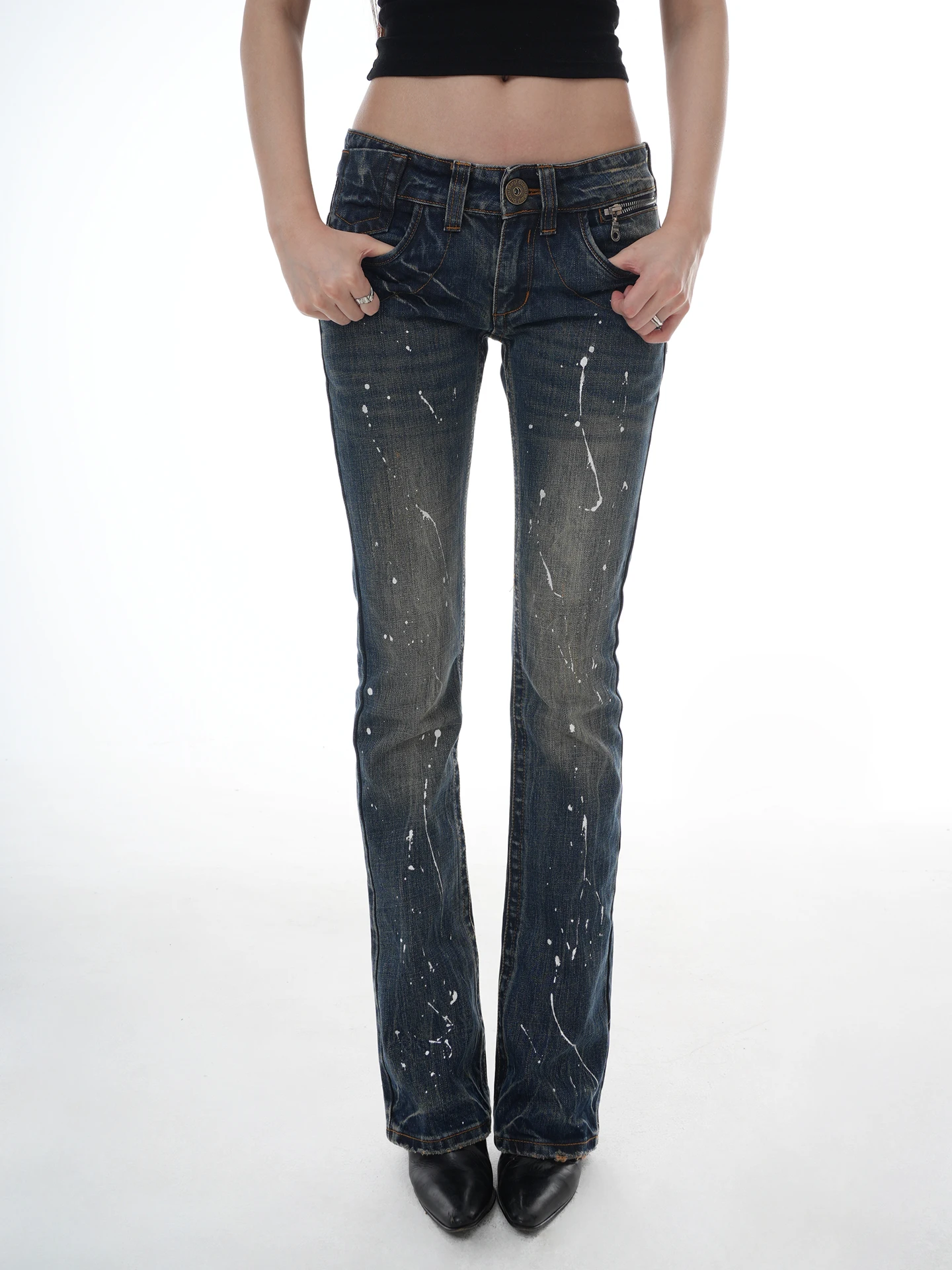 

Женские джинсы с низкой посадкой, облегающие, модные, с эффектом потертости, для всех сезонов, OstatniMol2026