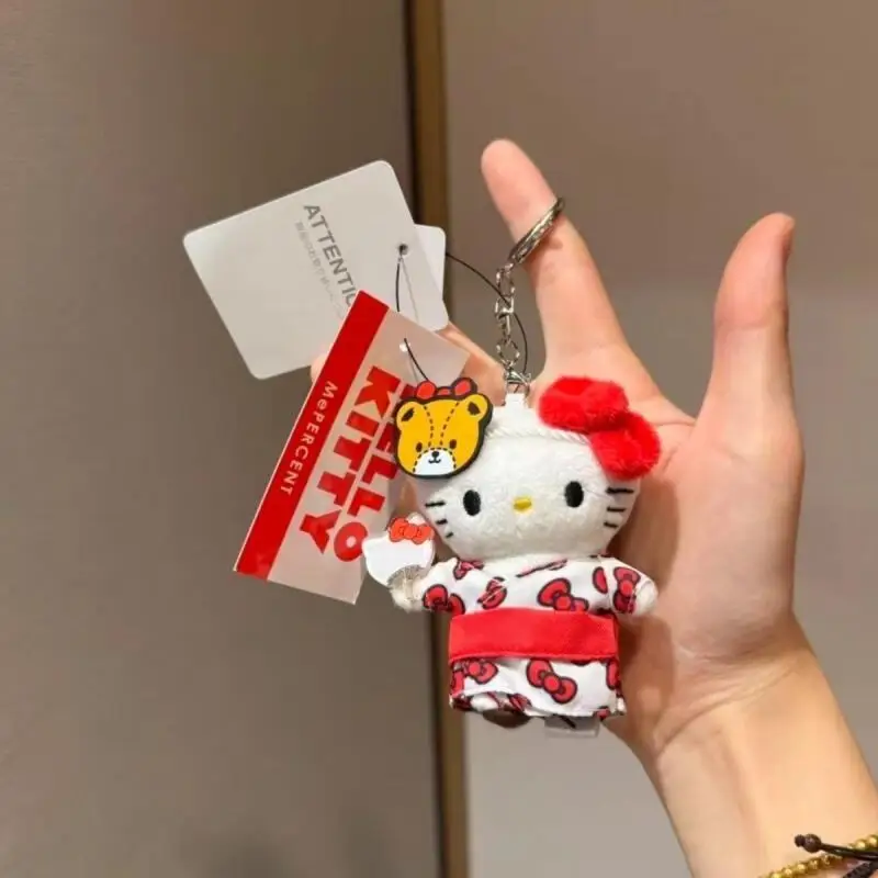 Sanrio Hello Kitty Little Bear Hair Clip Hold Fan Bow Bath Towel Plush Doll Pendant Backpack Keychain Decoration Pendant Gift