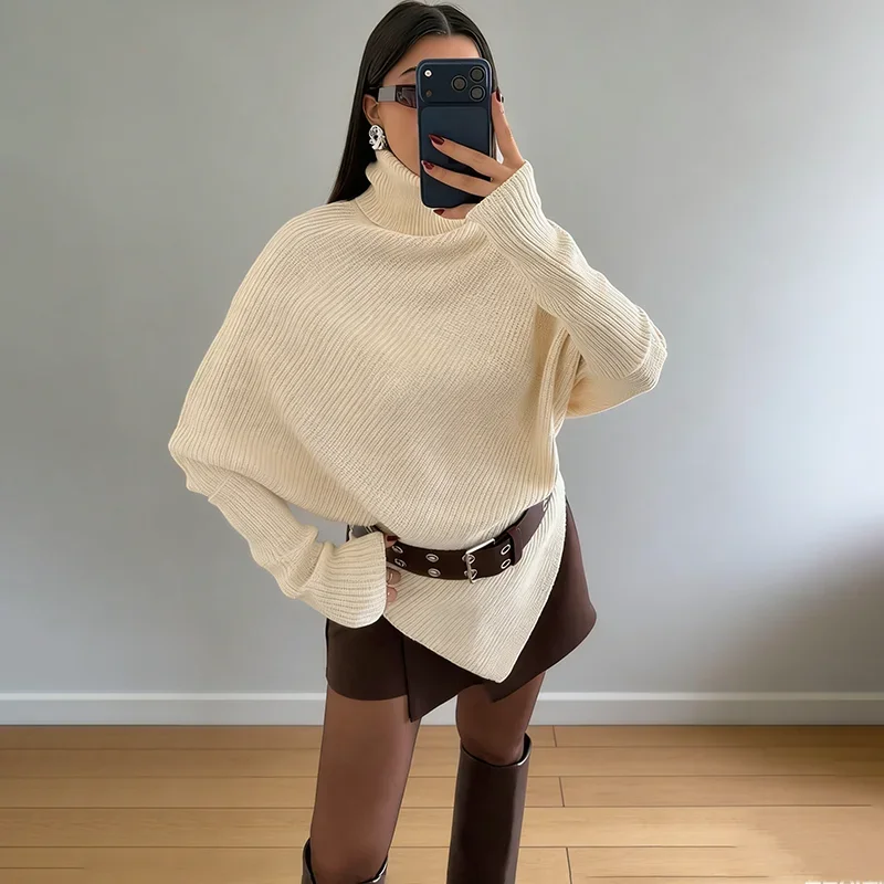 

Tornova Turtleneck Irrgular Knitted Sweater For Woman Loose Casual Long Sleeve Outwear Winter 2026 New Chic Office Lady Sweater