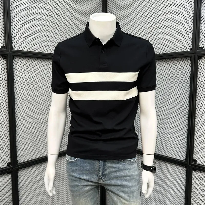 

Summer New Style Men's Shirt Short Sleeve Casual Half Sleeve Turn-down Collar Color Block American Style Cotton Tee