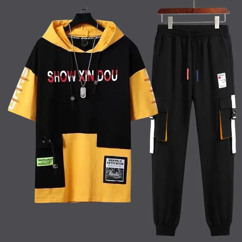 Pants Sets Print Sports Suits Jogging Clothes for Men Hoodie Tracksuit Alphabet Male T Shirt Sweatpants Top Basic Regular Fit S