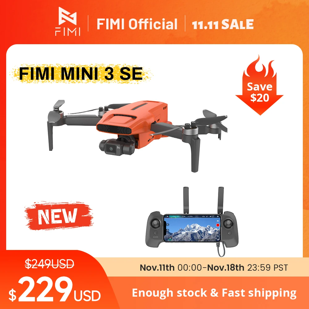 FIMI MINI 3 SE new drone 4K 30fps 9km range Hybrid 3-axis Gimbal 249g Ultralight design 12MP smart tracking mini pro gps drone