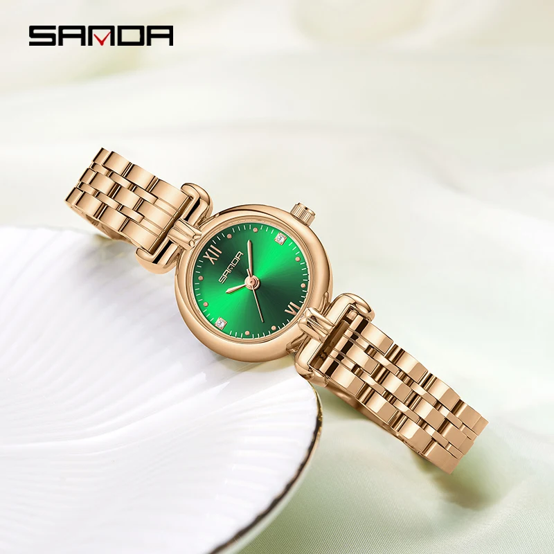 SANDA 1126 New Luxury Brand Lady Crystal Watch Women Dress Fashion Rose Gold Quartz Watches Female Stainless Steel Wristwatches