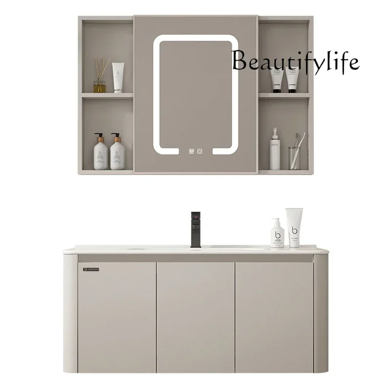 Nordic cream style bathroom cabinet Wash table Integrated ceramic basin Bathroom