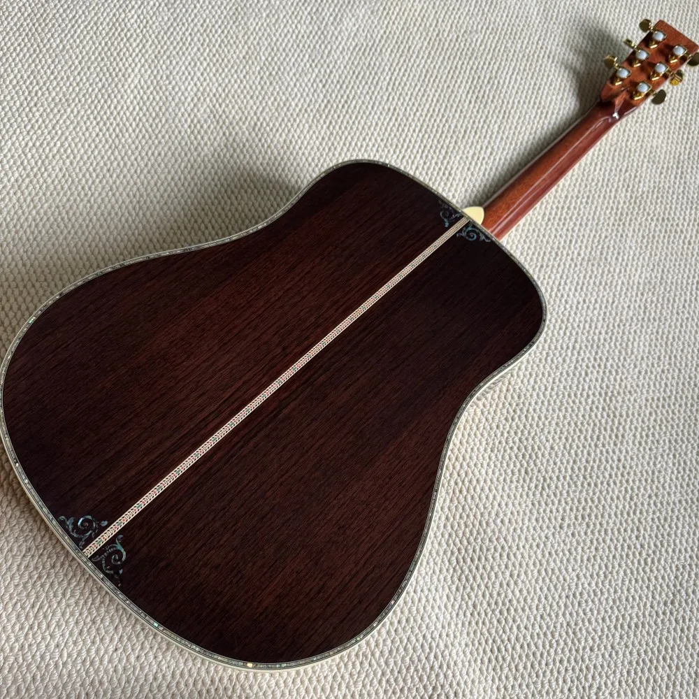 Gloss Finish D45 Acoustic Guitar, 41 Inch, 6 Strings, Ebony Fingerboard, Spruce Top, Full Closed Tuning Peg, Luxury Large Vase Design