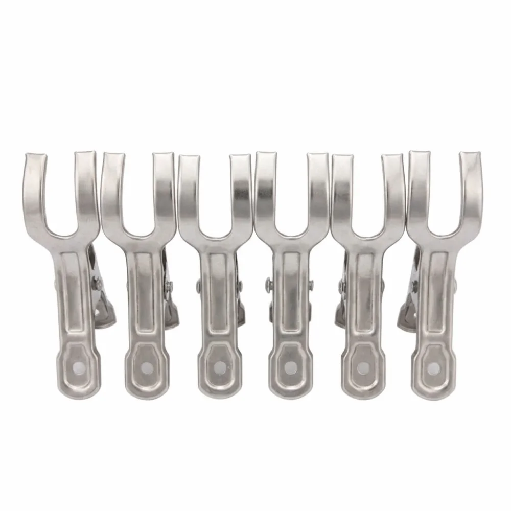 6Pcs Rustless Steel Clothes Clip Anti Slip Teeth Spring Loaded Structure Clothespin Practical Solid Hanging Clip
