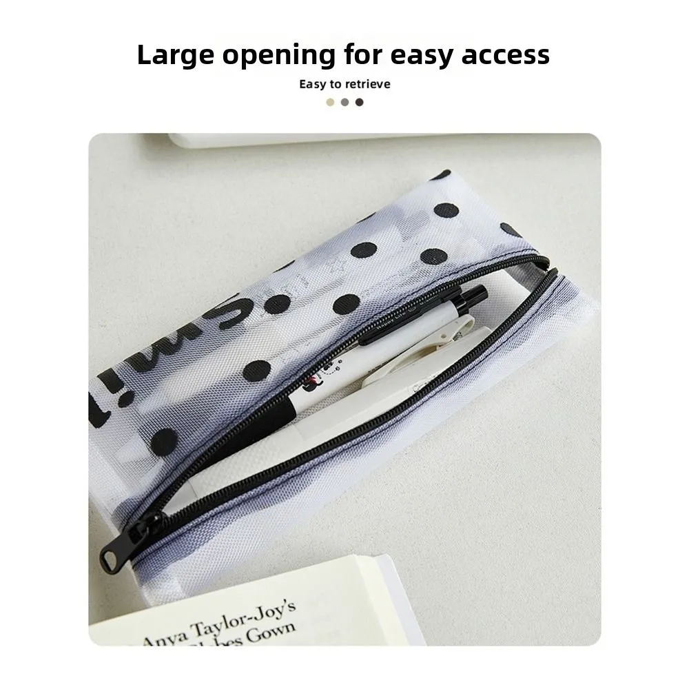 New Transparent Mesh Pen Bag Zipper Star Print Cosmetic Bags Lightweight Portable Makeup Brush Case Women