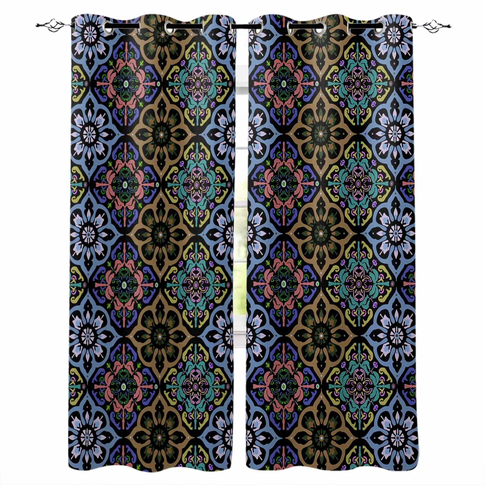 Ethnic Style Decorative Flowers Curtains For Living Room Kids Bedroom Window Curtain Balcony Hall Drape Long Cortinas