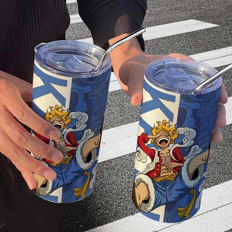 New Anime One Piece Nika Luffy Cartoon Creative Stainless Steel Thermos Cup Fashion Personalized Stainless Steel Straw Cup