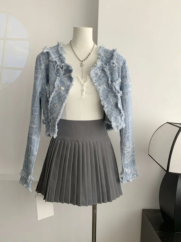 

Chic Denim Furred Patchwork Jacket Autumn Loose Sense Of Design Fashion Short Jacket Women