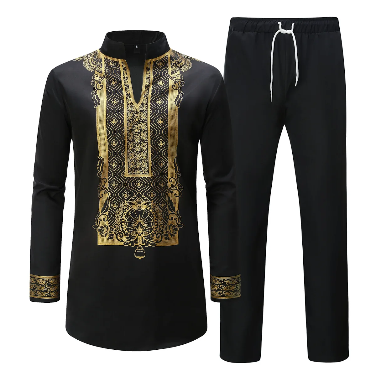 

Four Seasons New Fashion Men's Casual Trendy Elegant Printed 2 Pieces of Sets African Style Sets Male Long Sleeve Clothes Pants