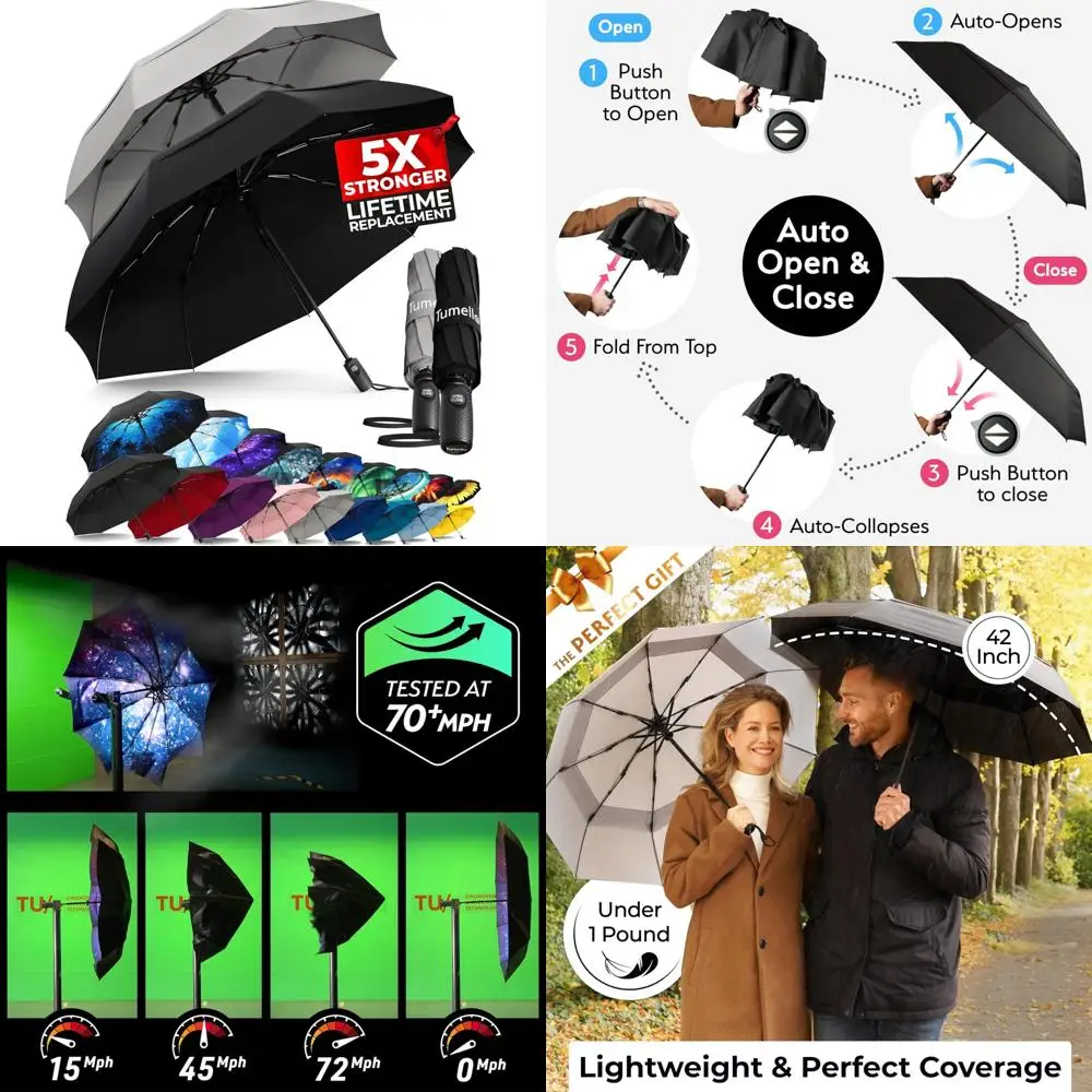 

Compact, Superior, and Beautiful Travel Umbrella - Strong, Windproof, Lightweight, and Automatic Folding for Portable Convenienc