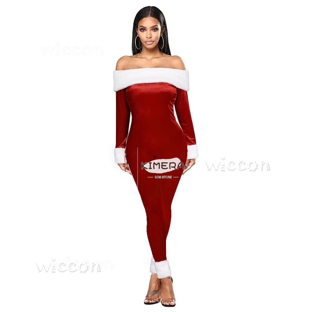 Women Mariah Cosplay All I Want for Christmas Theme Party Red Outfit Costume Jumpsuit Onsie Xmas Funny Roleplay New Year Clothes