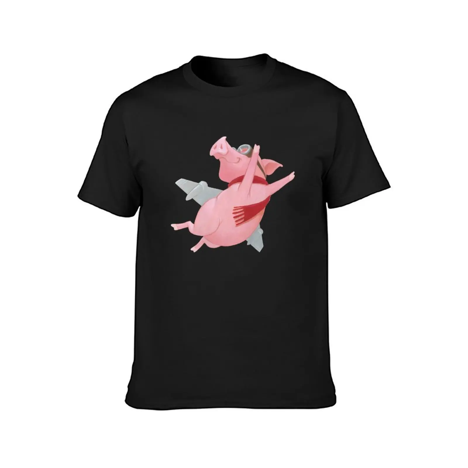 Joyful Flying Pink Pig with Red Scarf T-Shirt oversizeds blanks vintage clothes mens vintage t shirts