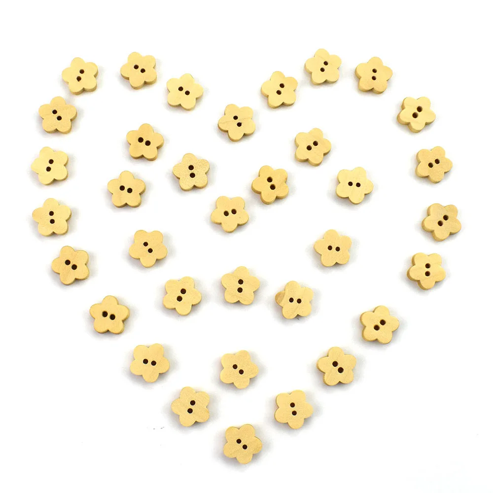 50PCS 12MM Natural Wooden Flower Shape 2 Hole Buttons Handmade Clothing Decoration Scrapbook Diy Home Sewing Crafts Accessories