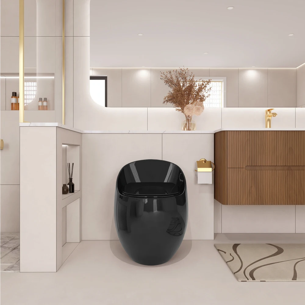 

1-Piece 1.28 GPF Single Flush Egg Shape Toilet in Glossy Black