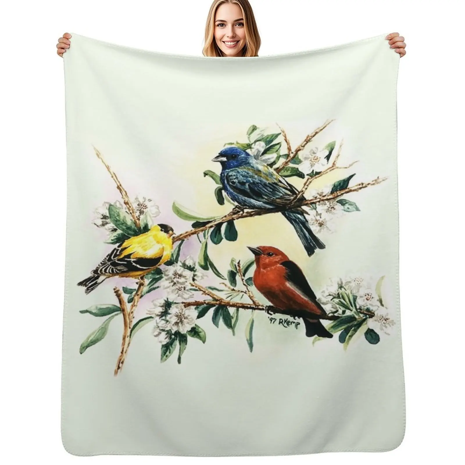 

Songbirds - goldfinch, indigo bunting and scarlet tanager Throw Blanket sofa bed Kid'S Plaid funny gift Blankets