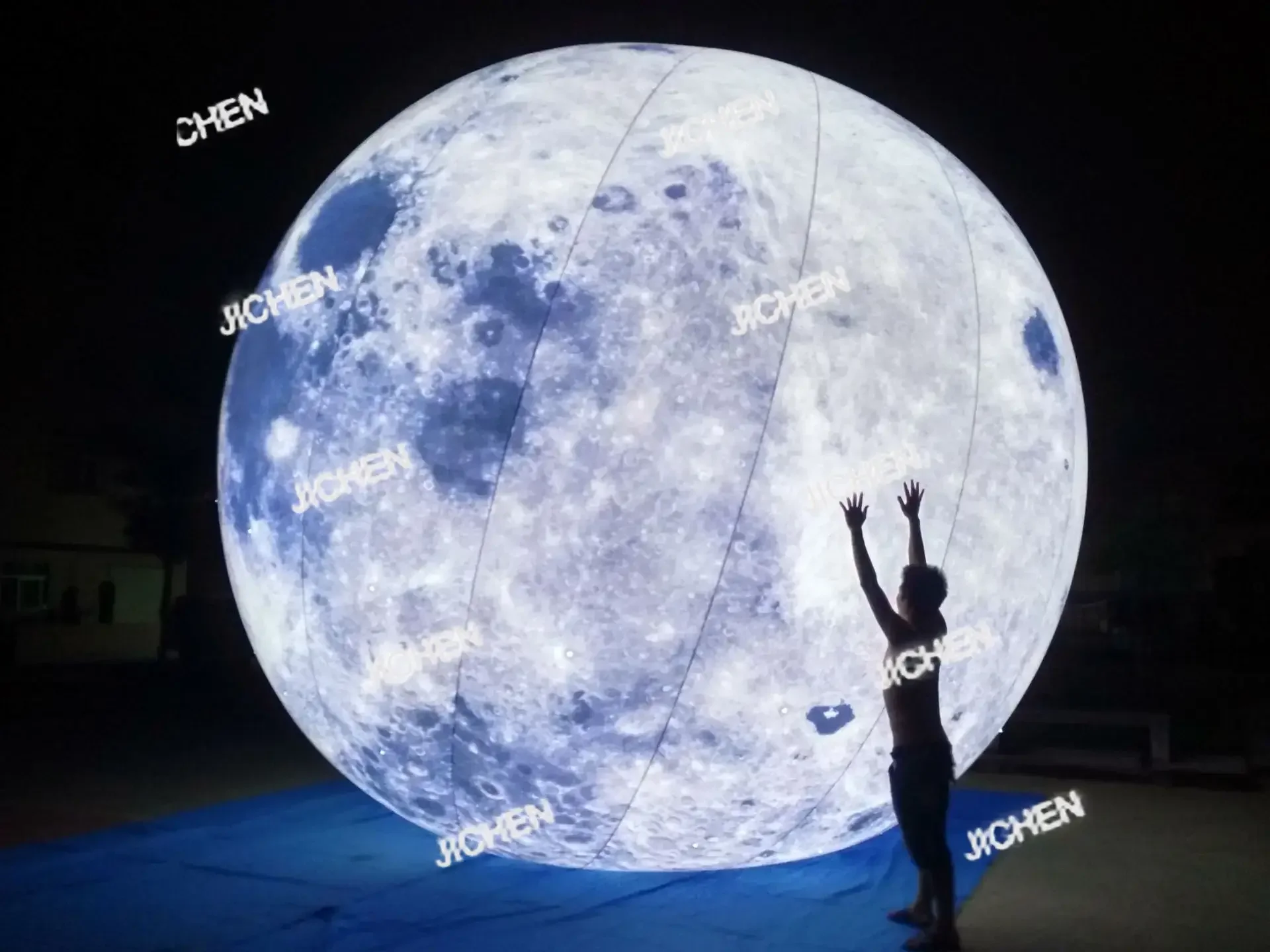 HG JC كرة قمر كبيرة قابلة للنفخ مع أضواء LED PVC منطاد كوكب محكم للحدث عرض الحفلات مرحلة الديكور الإعلان H #2